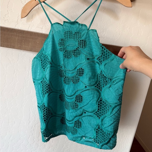 Corey Lynn Calter|Teal boho floral Sleeveless Women's Top,mesh florals•••size S - Picture 7 of 12